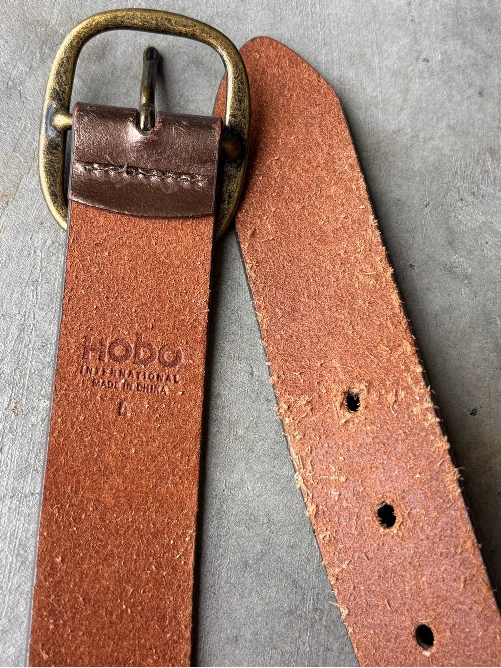 Hobo Brown Metallic Leather Belt with Brass Buckle